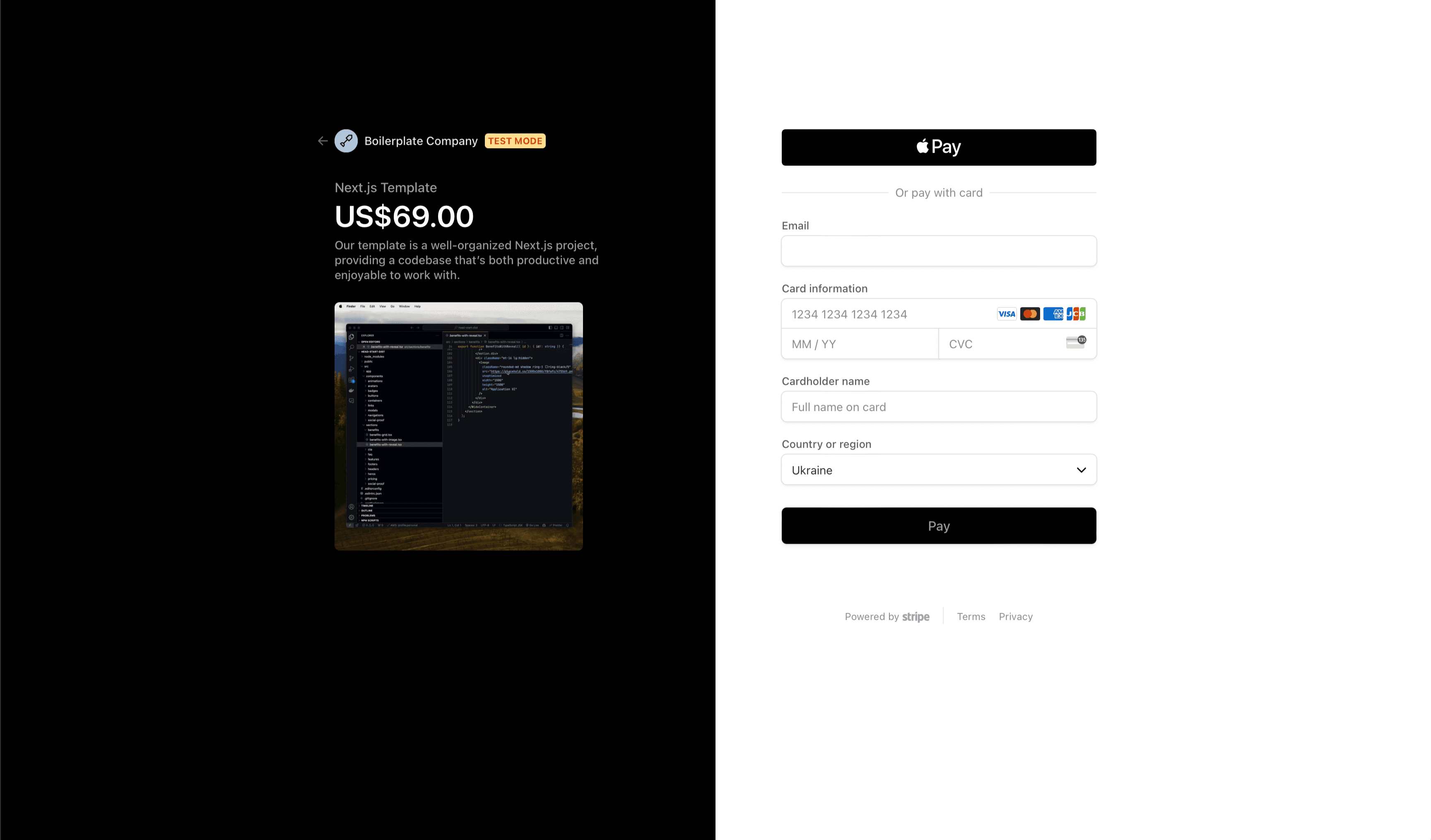 Stripe checkout page